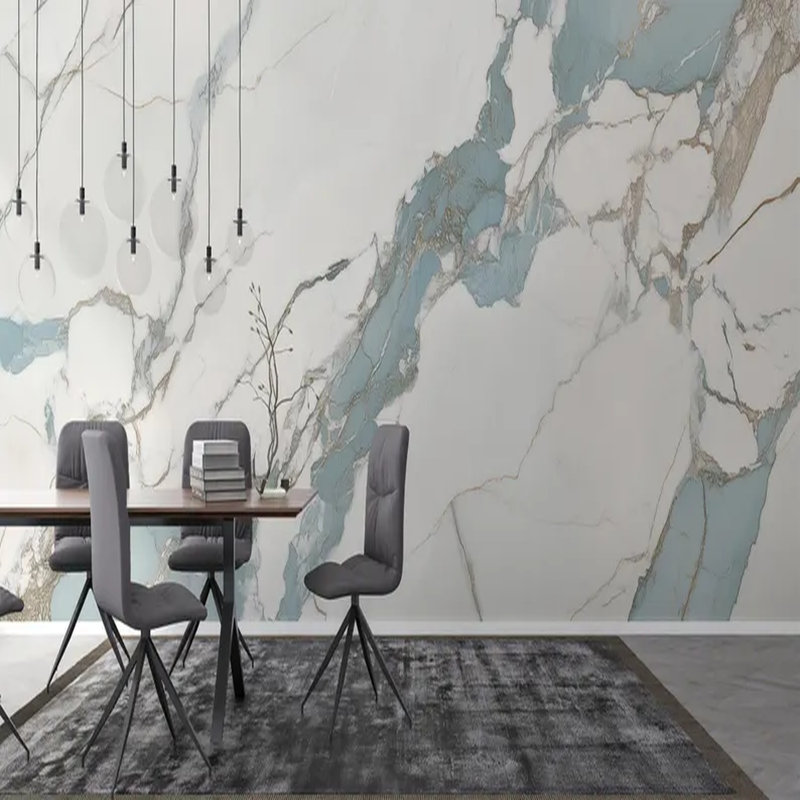 Murale en marbre bleu veiné de luxe, L 108 po x l 96 po