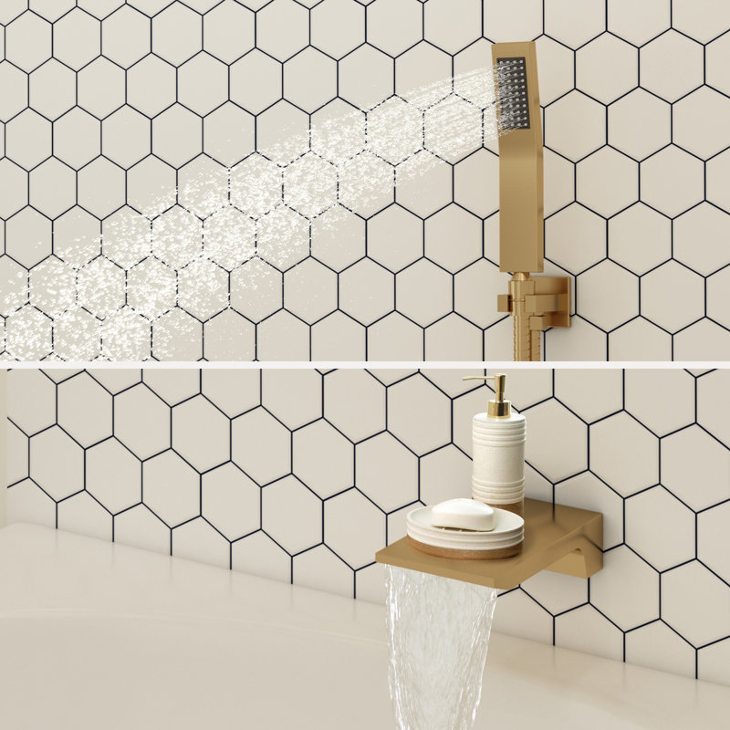 Brushed Gold Multi-Head Rainfall Shower System with Handheld