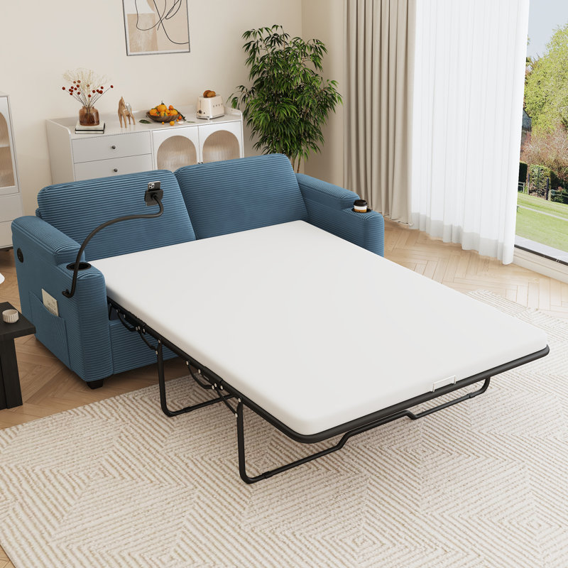 72.8" Sleeper Sofa with Full Size Mattress, Navy Blue 