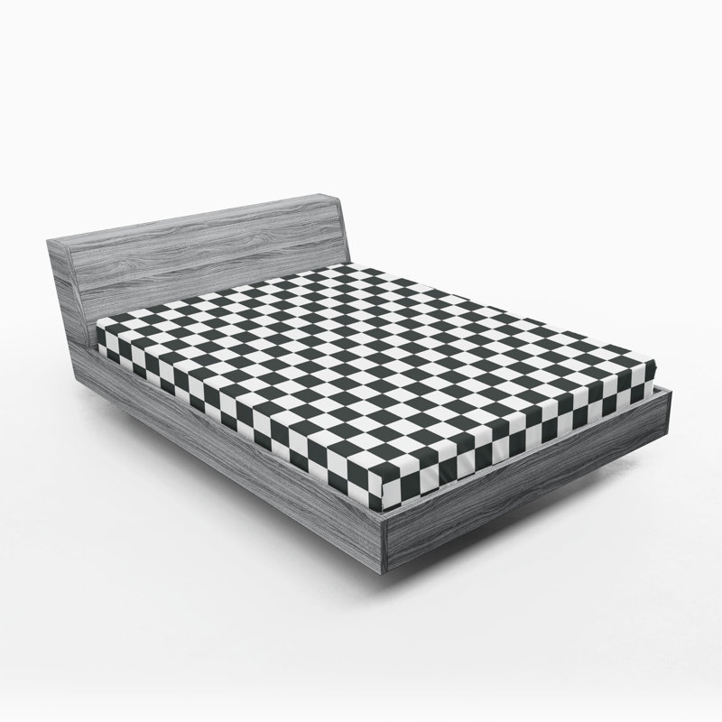 Drap-housse orange Ambesonne, Drap-housse de taille double, Carreaux gris / blanc