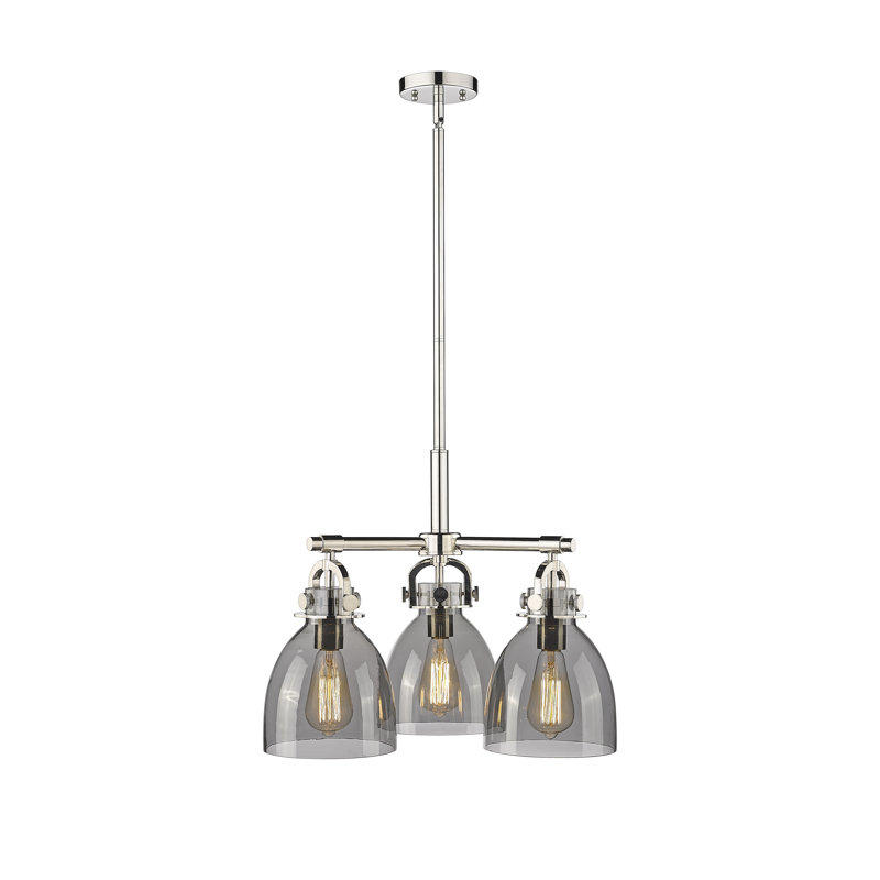 Luminaire suspendu sur tige 7 lumières Sloatsburg, Plaqué couleur fumée, Nickel poli