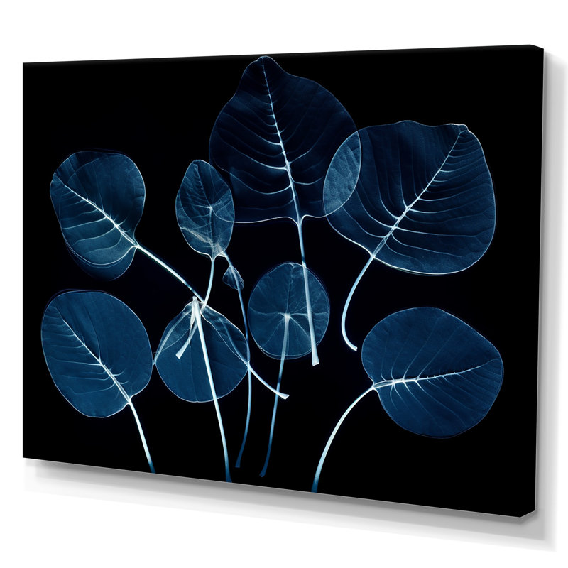 Botanique rétro, feuilles abstraites, bleu rétro, H 12 po x l 20 po x P 1 po, Toile tendue