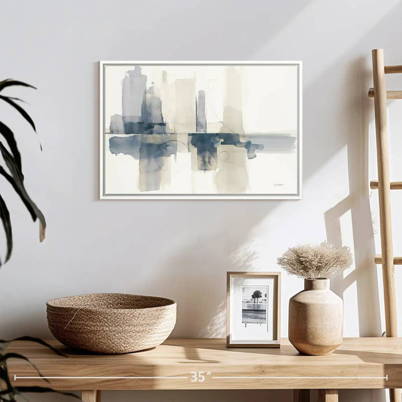 Improvisation Navy, Floating Frame White, 19" X 13"