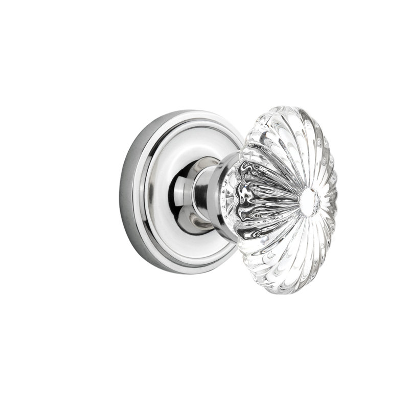 Rosette classique avec bouton de porte ovale en cristal cannelé, 2,375 po, Chrome brillant
