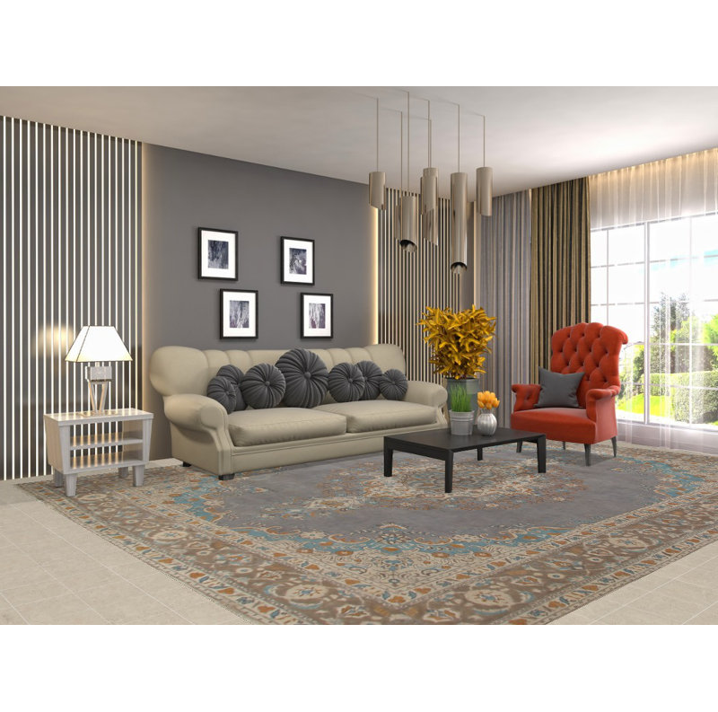 Tapis gris délavé traditionnel 10 x 13