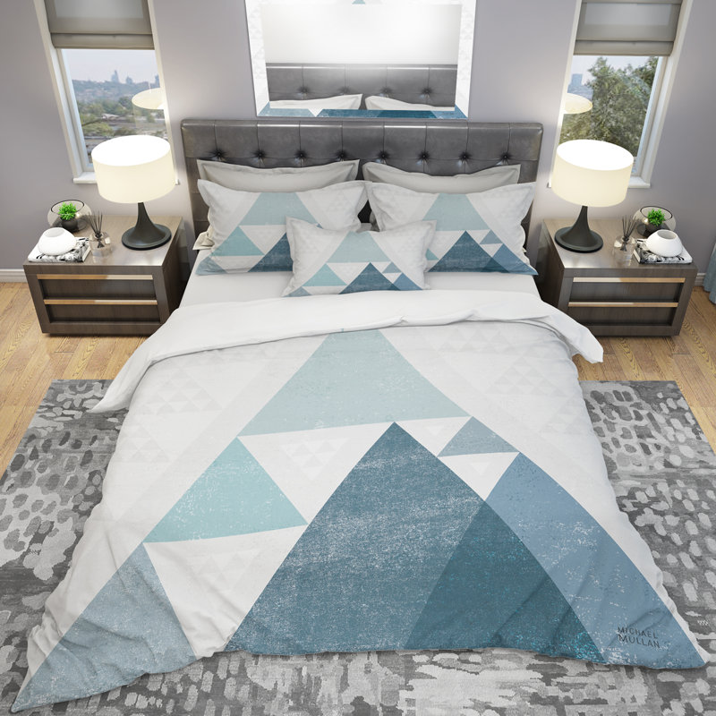 Modern & Contemporary Weave / Muslin Geometric Shapes Duvet Cover, King Duvet Cover + 2 Shams