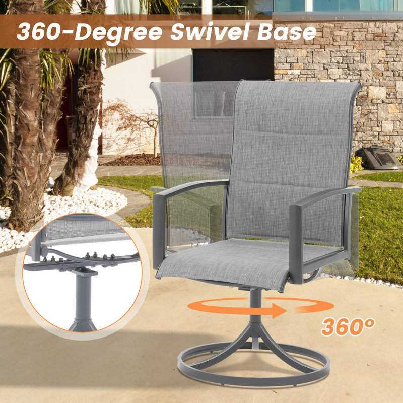 Patio Dining Set with Rectangular Dining Table and  Padded Swivel Chairs, Gray/Gray
