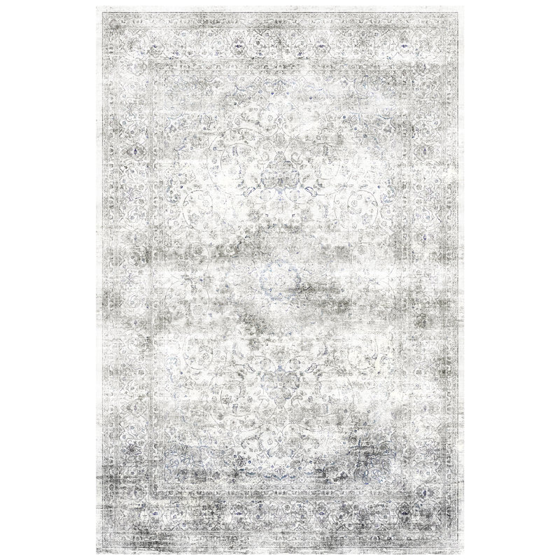 Bimlesh Vintage Grey Medallion Rug - Washable, Foldable, Non-Slip Area Carpet for Living Room, Rectangle 6' x 9'