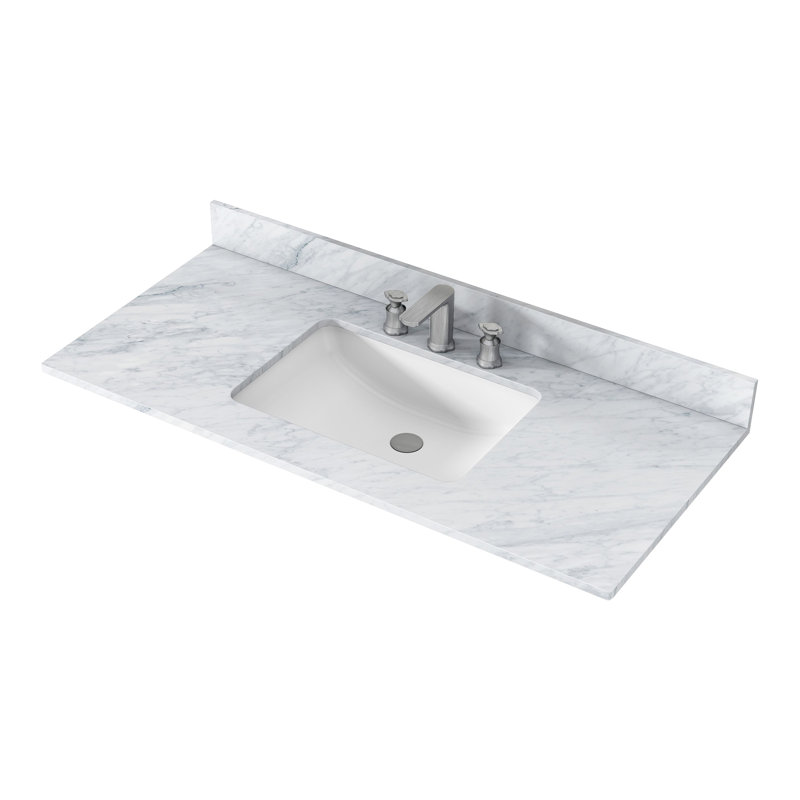 49 in. White Natural Marble Rectangular Single Sink Bathroom Vanity Top