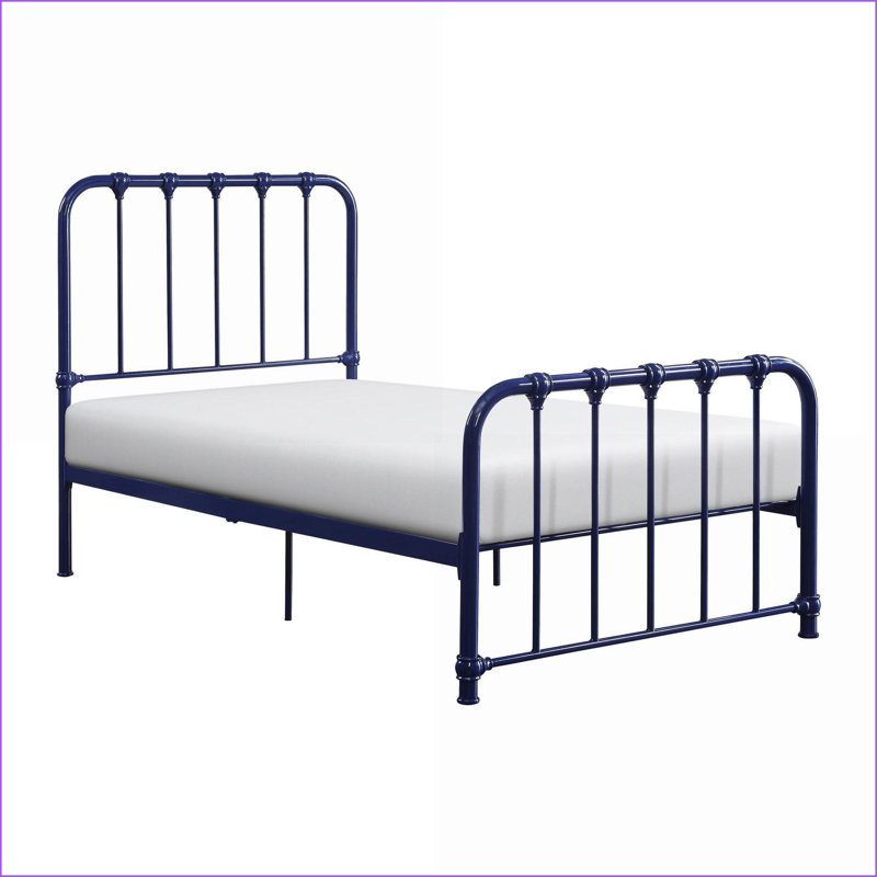 Structure de lit plateforme simple en métal, aucun sommier nécessaire, finition bleue pour la chambre d'amis, Bleu