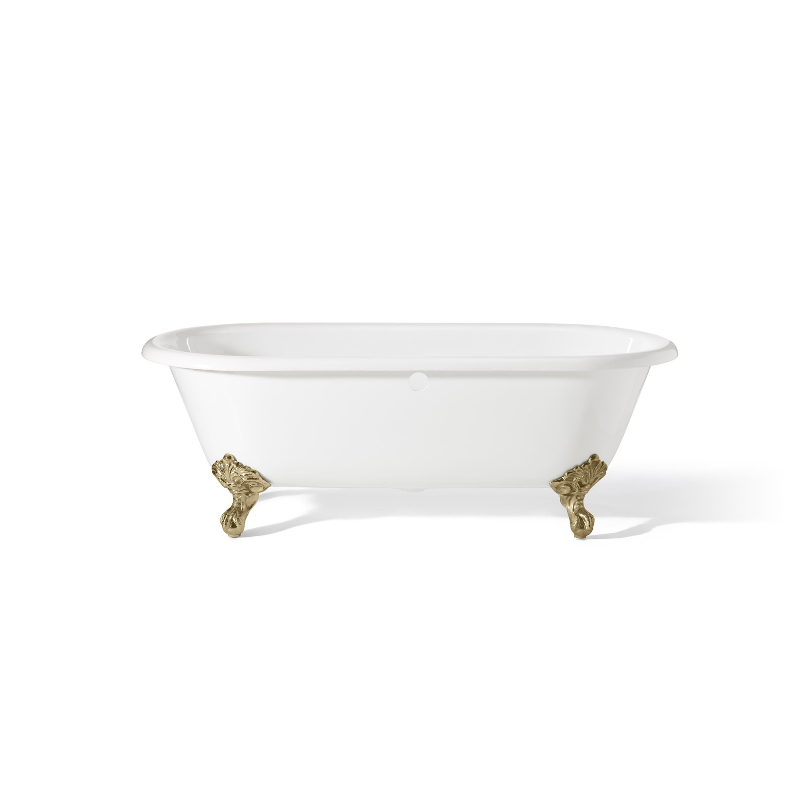 Kristin 70" Clawfoot Cast Iron Bathtub, White, Polished Brass Feet, 8" Faucet Hole Drilling