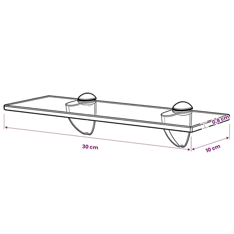 Wall Shelf Floating Display Shelf with Clip Brackets Tempered Glass, 0.3" H x 3.9" W x 11.8" L, Black