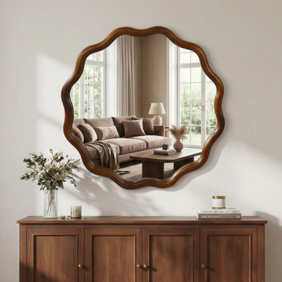 Miroir décoratif rond blanc en bois massif ondulé de 24 pouces, parfait pour ajouter de l'élégance et de la lumière à n'importe quelle pièce