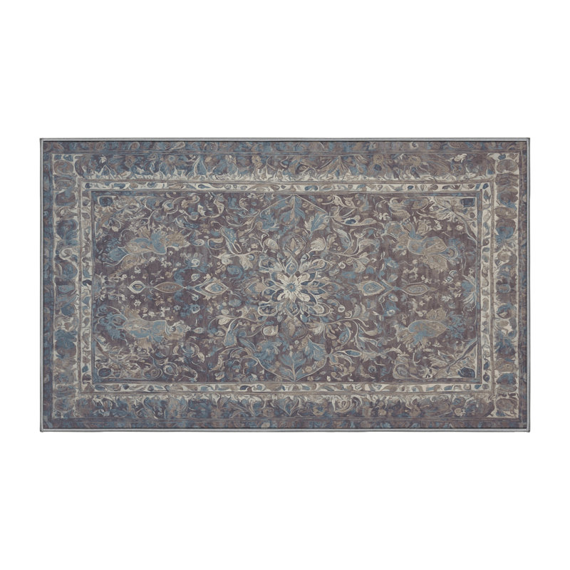 Machine Washable Gray Area Rug, Rectangle 5' x 8'