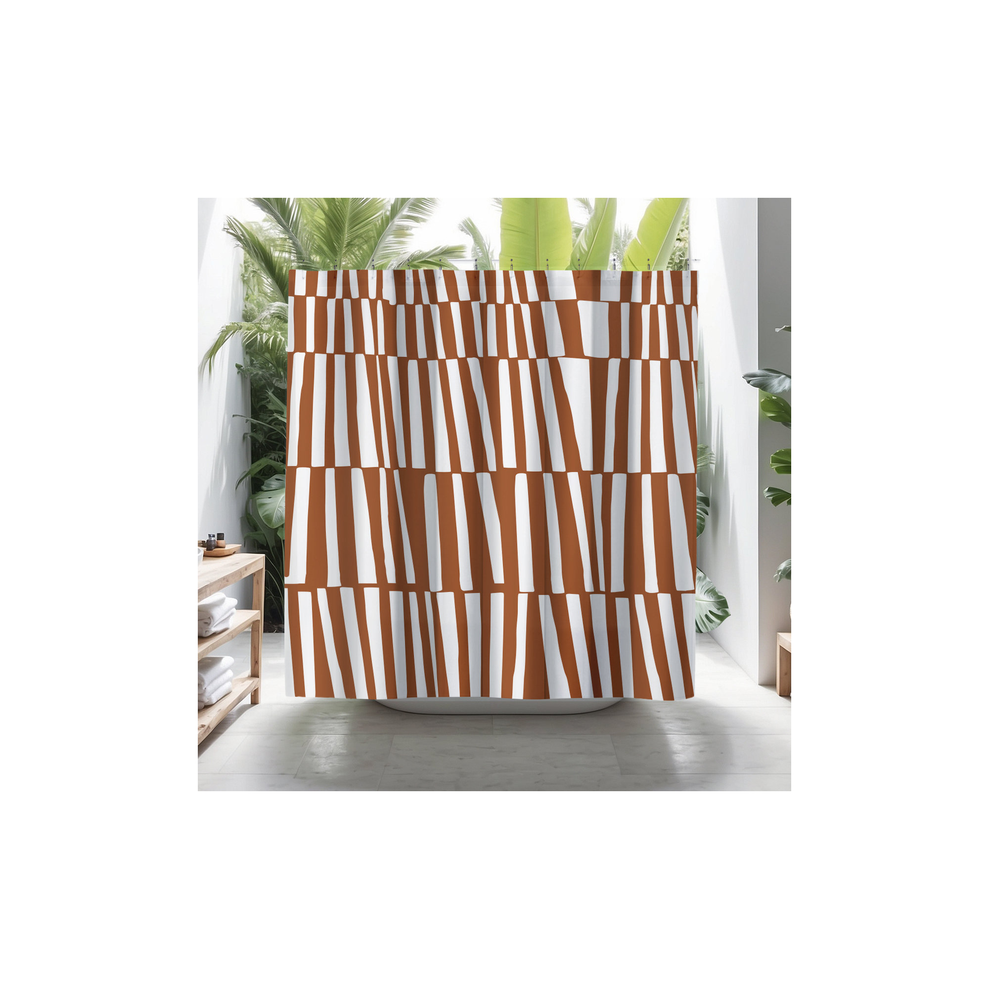 Thora Abstract Mid-Century Shower Curtain, Orange