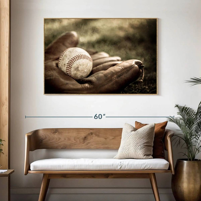 Baseball sur gant, Cadre flottant en bois naturel, 46 po x 31 po