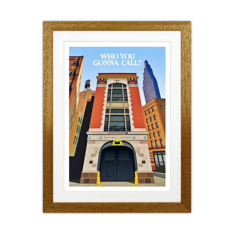 Ghostbusters Day by Richard O'Neill - Print, 53.5cm H x 43.5cm W x 3cm D, Brown Framed