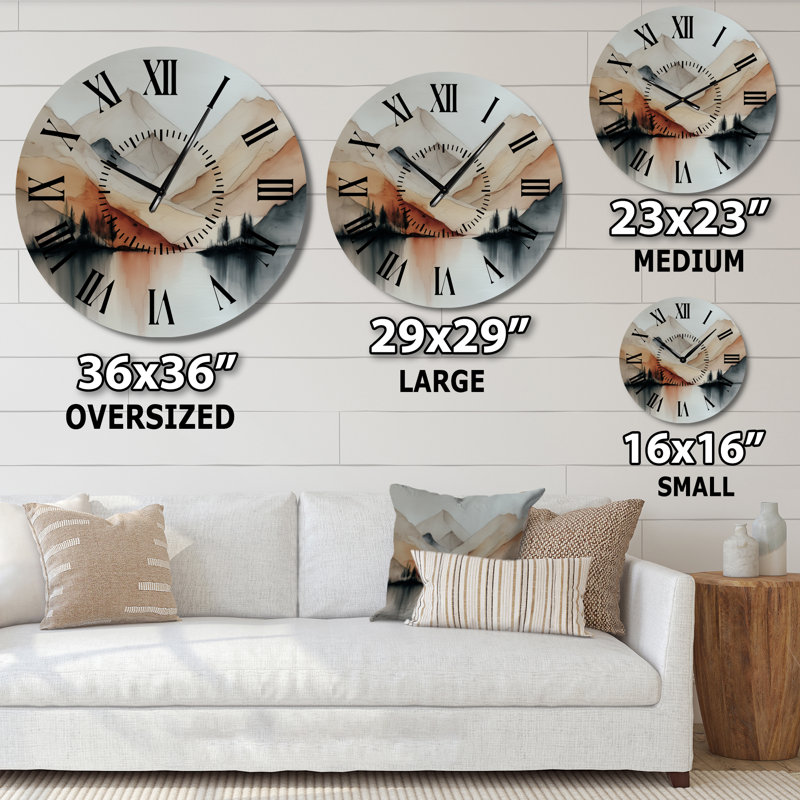 Horloge murale ronde en métal Watercolor River Drift Mountains, Petit