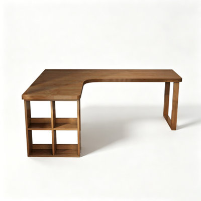 Modern style solid wood L-shaped corner desk with side storage compartments, suitable for home office / study area