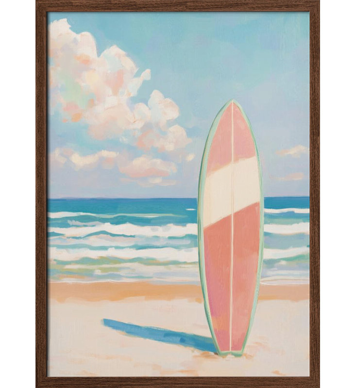 «Sea Beach Surfboard», art mural texturé encadré, Encadrement brun, H 48 po x l 36 po