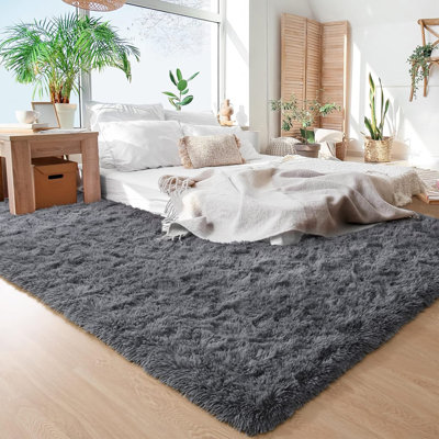 9 ft x 12 ft Soft Fluffy Area Rug,Plush Memory Foam Rug with Non-Slip Backing,Dark Gray