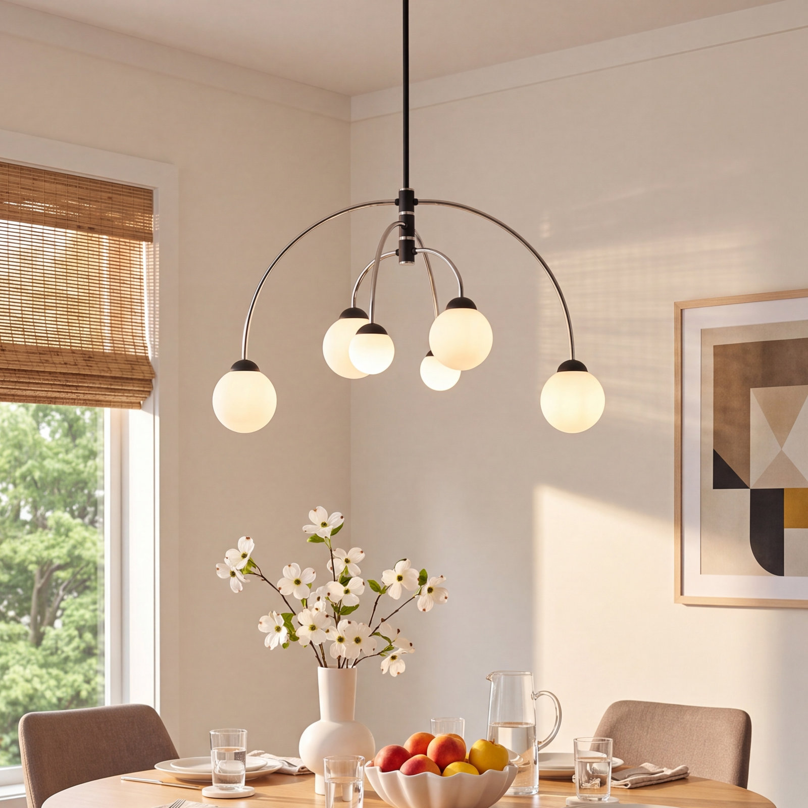 Everard 6-Light Chandelier, Matte Black/Polished Nickel
