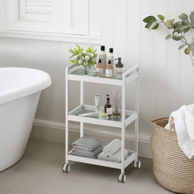3-Tier Glass Utility Cart Rolling Metal Storage Organizer with Wheels
