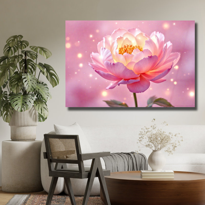 Art mural en verre trempé rose pivoine, 8" H x 12" W