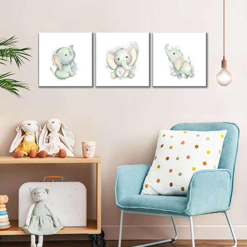 «Playful Baby Elephants Smudge» 3 pièces, H 57 po x l 18 po x P 1,25 po
