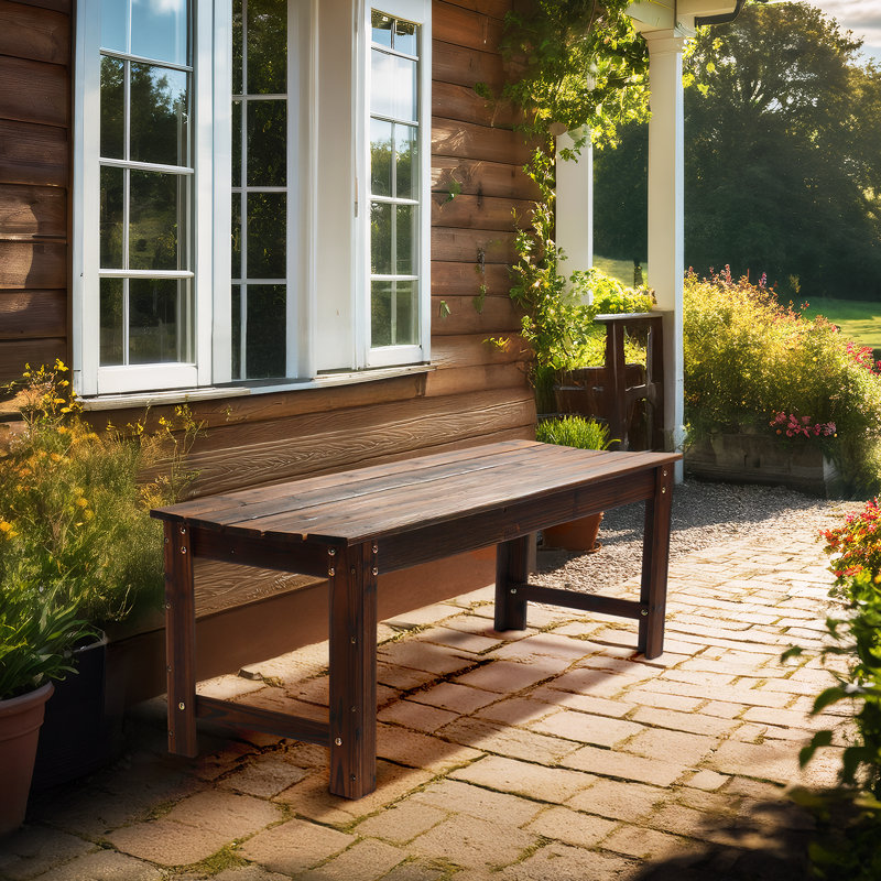 Banc de jardin en bois massif sans dossier, H 17,7 po x l 48 po x P 17 po, Brun
