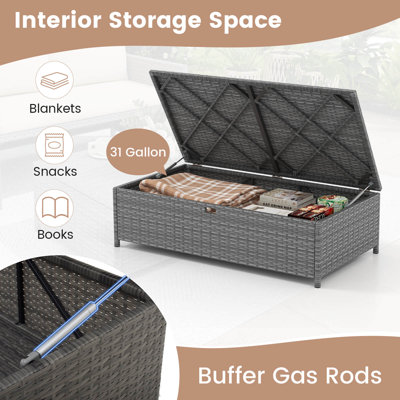 Causeuse de patio 2 pièces avec repose-pieds de rangement multifonctionnel 31 gal et coussins moelleux