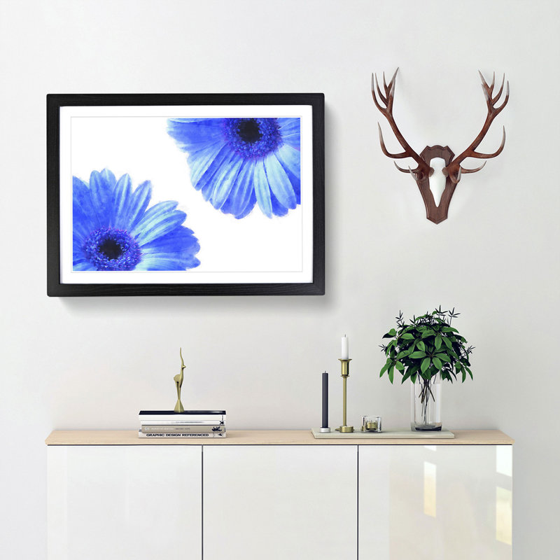Two Blue Flowers - Picture Frame Painting Print, Black Framed, 33cm H x 45cm W x 2cm D