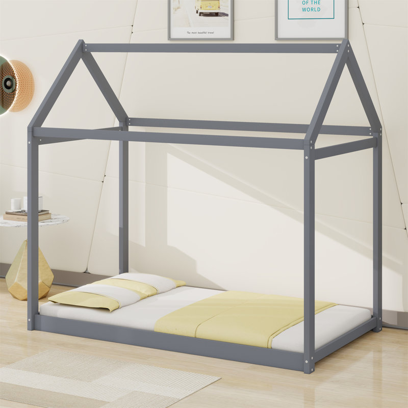 Lit maison en bois, gris