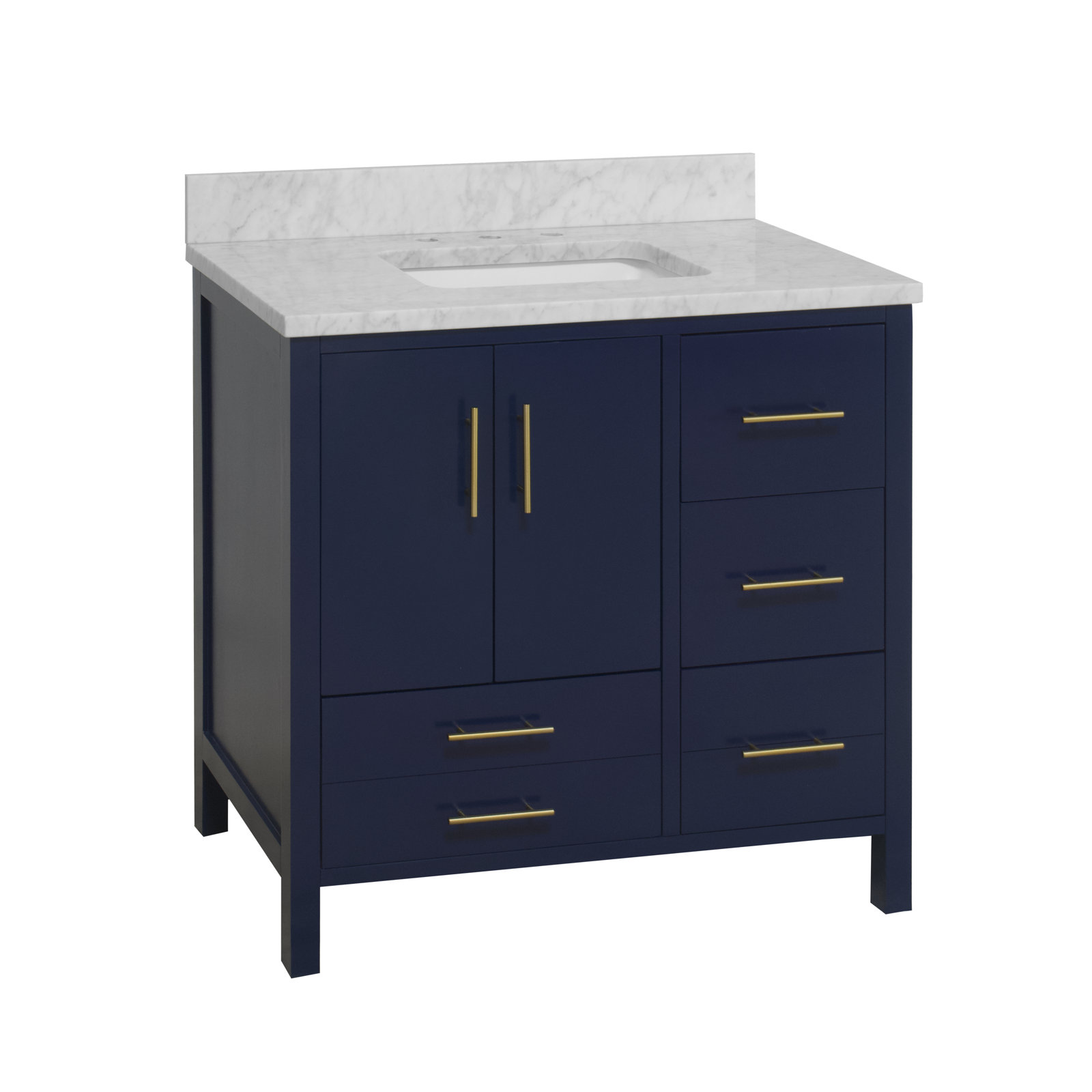 Kiara 36'' Single Bathroom Vanity, Royal Blue, Carrara Marble