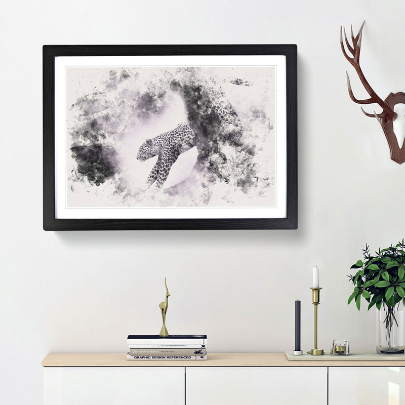 Leopard Climbing from a Tree - Picture Frame Painting Print, 24cm H x 33cm W x 2cm D, Black Framed
