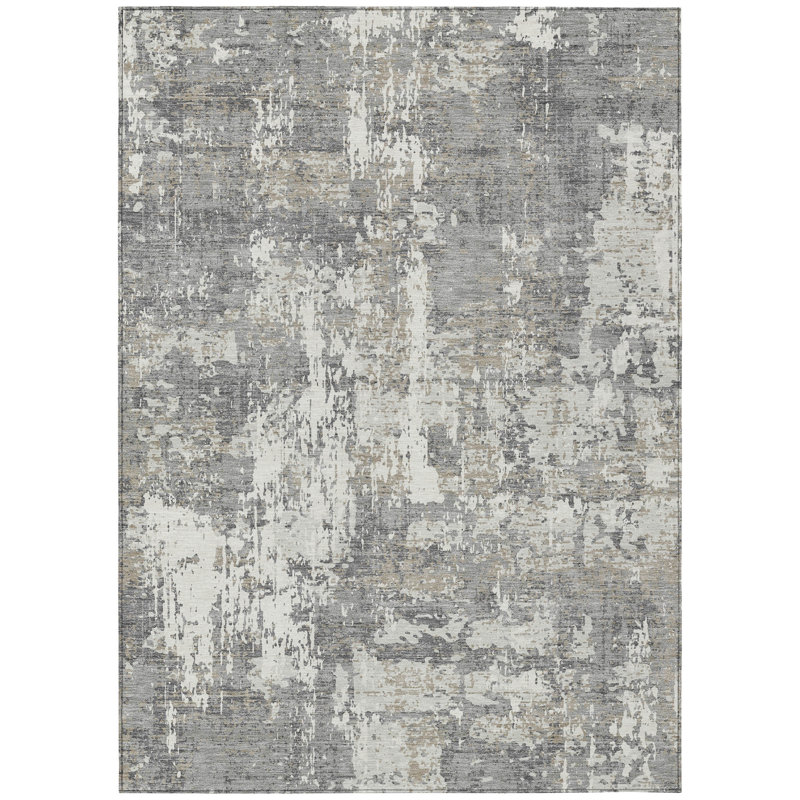 Caelan Gray Washable Indoor-Outdoor Rug - , 2'6" x 3'10"