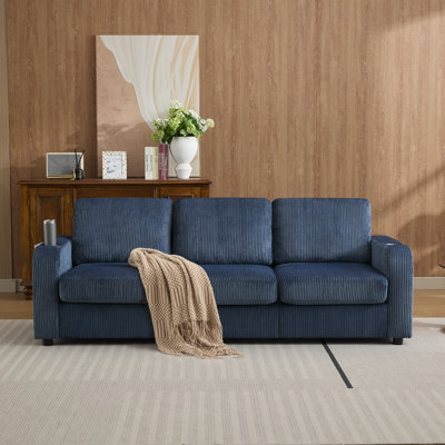 3-Seater Sofa with Removable Cover, Cup Holders & Storage Pockets