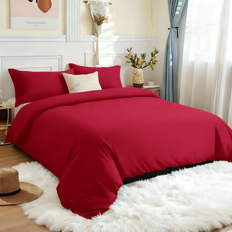 Microfiber 250 TC Reversible 4 piece Plain Duvet Cover Set with Pillowcases, Single Duvet Cover + 3 Additional Pieces