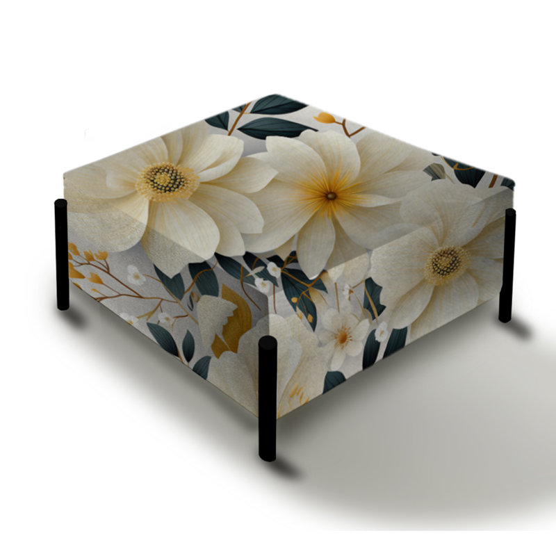 Beige Boho Chic Poppy Blooms I - grand repose-pieds carré floral