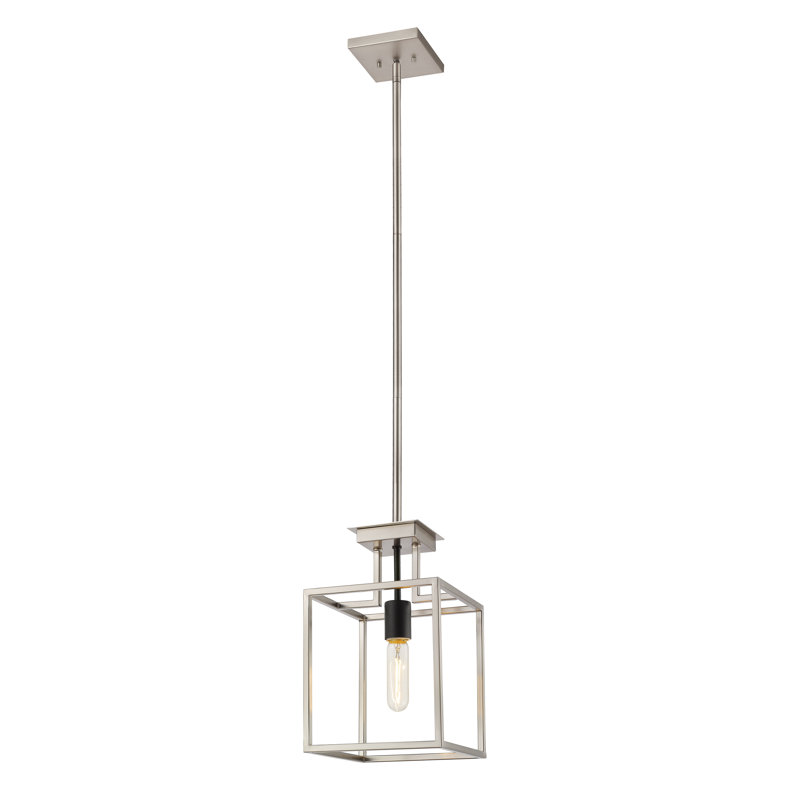 Luminaire suspendu carré 1 lumières Bedsworth, Nickel brossé / noir