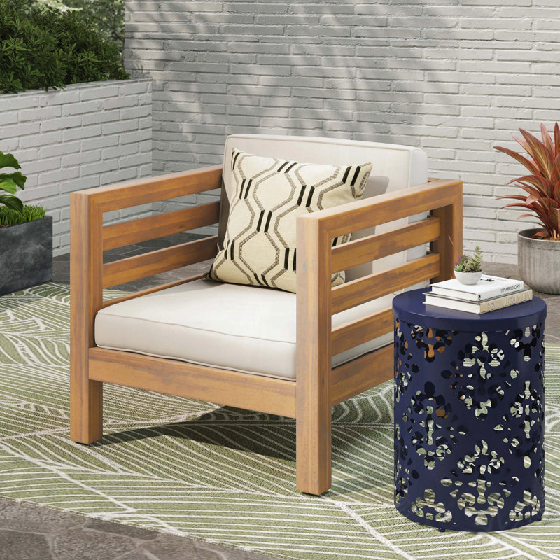 Fauteuil club Oana - bleu-vert avec coussin résistant à l'eau, Beige