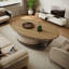 Table basse moderne avec rangement ovale en bois massif-103294567