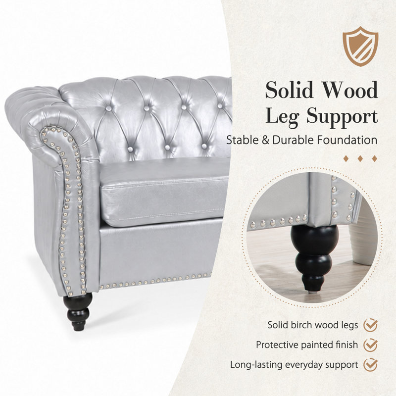 Canapé rembourré Chesterfield, Silver Faux Leather