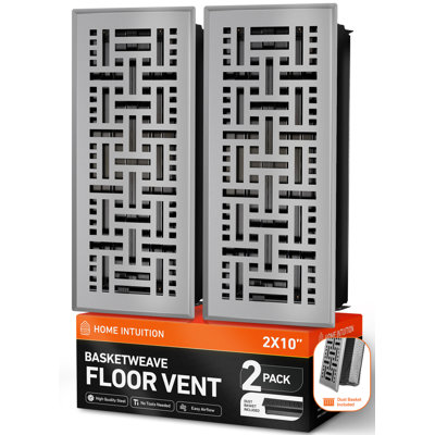 Home Intuition Basketweave Floor Vent Covers 4X14 Inch Floor Register with Mesh Cover Trap Heat and Air Walkable Metal Floor Vent for HVAC Duct, Light Grey, 2-Pack