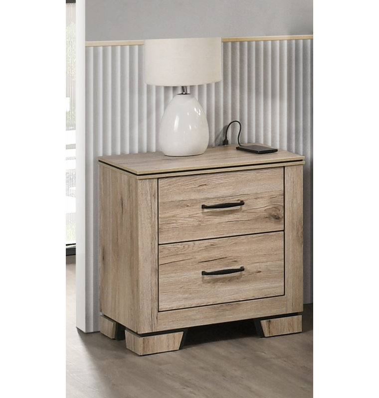 Rustic Farmhouse Nightstand With USB Charging, Oak