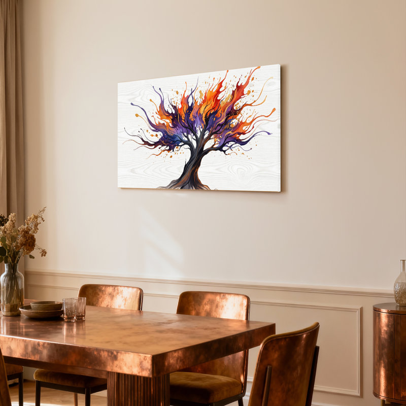 Ensemble de 1 tableau abstrait Arbre de flamme sur toile tendue, H 24 po x l 36 po