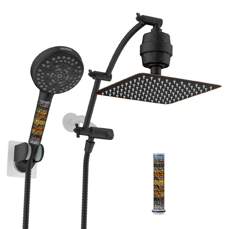 10'' Dual Filtered Rainfall Shower Head Combo, Handheld Shower Head With 16'' Adjustable Extension Arm, 20 Stage Shower Filter, 10-Spray, 71'' Hose
