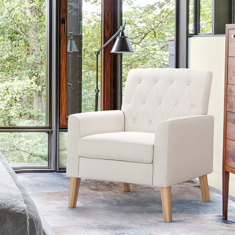 Fauteuil capitonné l 28,5 po, Lin beige