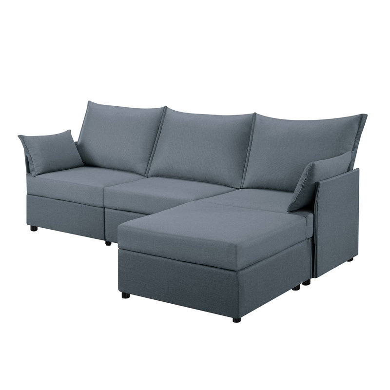 93.7” Sectional Sofa with ottoman, Gray Polyester Blend