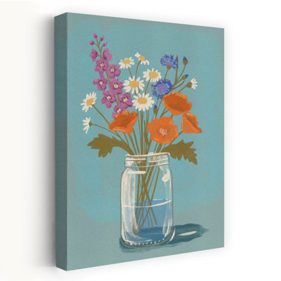 Wildflower Mason Jar Colorful Rustic Contemporary Daisy Poppy Flower Spring Wall Art Print